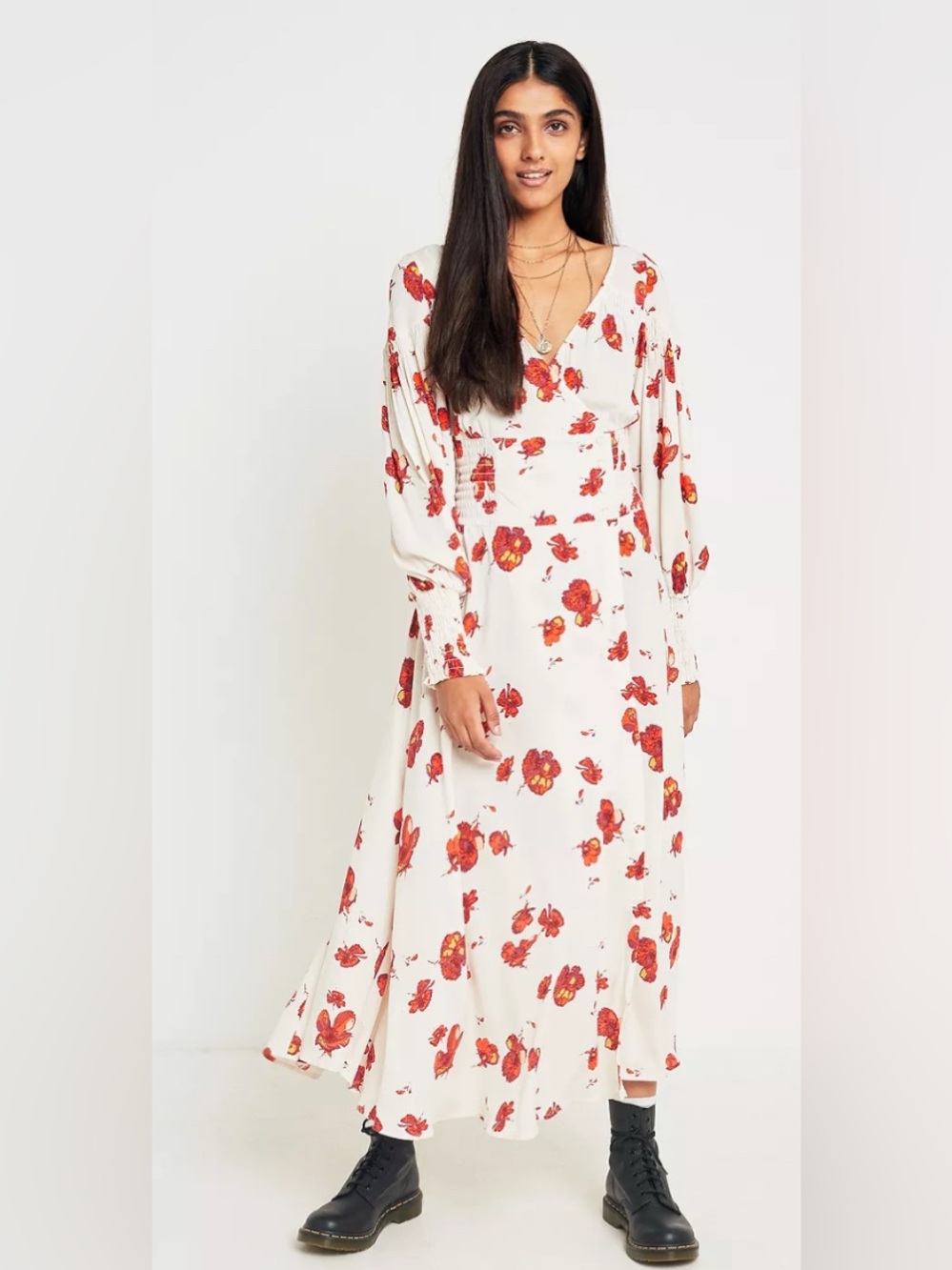 Free People So Sweetly Floral Midi Dress Large Wrap-style Floral Feminine